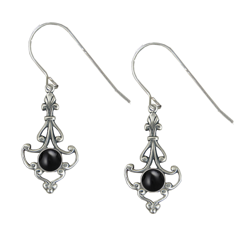 Sterling Silver Victorian Black Onyx Drop Dangle Earrings Sterling Silver Victorian Black Onyx Drop Dangle Earrings